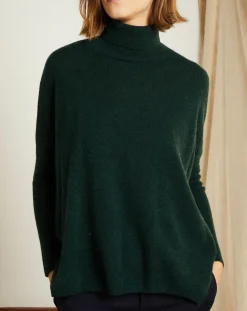 Pull poncho 100% Cachemire Olivia Col roulé vert forêt