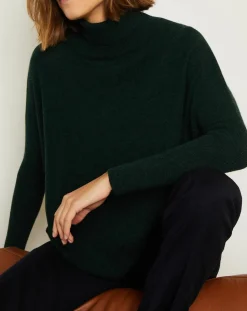 Pull poncho 100% Cachemire Olivia Col roulé vert forêt