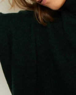 Pull poncho 100% Cachemire Olivia Col roulé vert forêt