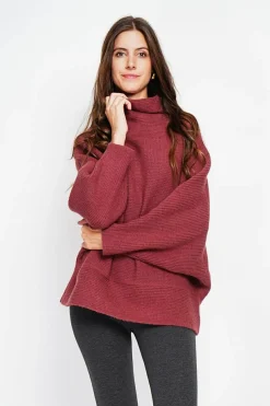 Pull poncho col roulé bordeaux
