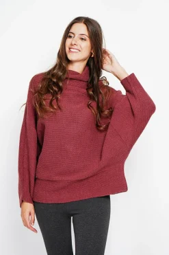 Pull poncho col roulé bordeaux