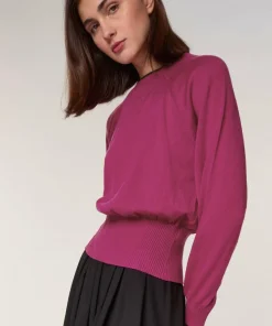 Pull Rhiana 100% laine col bicolore rose fuchsia