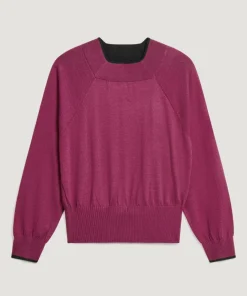 Pull Rhiana 100% laine col bicolore rose fuchsia