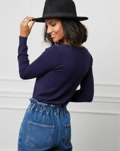 Pull Romane à Col V marine