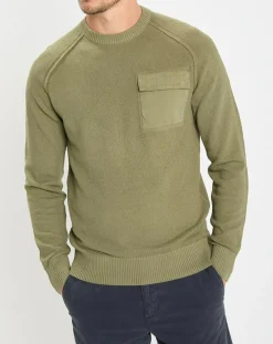 Pull Rond Raglan Poche Poitrine kaki