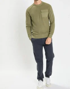 Pull Rond Raglan Poche Poitrine kaki