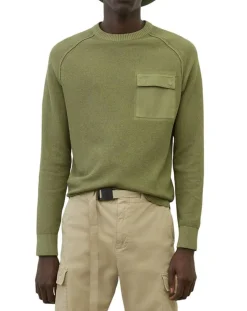 Pull Rond Raglan Poche Poitrine kaki