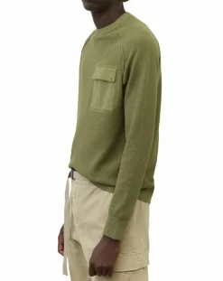 Pull Rond Raglan Poche Poitrine kaki