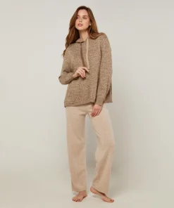 Pull Saadiya à capuche chiné marron