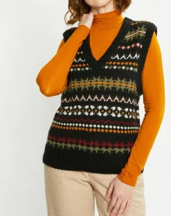 Pull sans manches col V multicolore