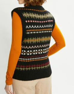 Pull sans manches col V multicolore