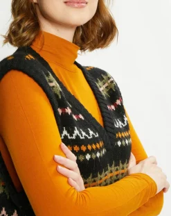 Pull sans manches col V multicolore