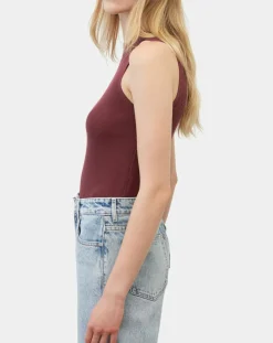 Pull sans manches côtelé rouge foncé