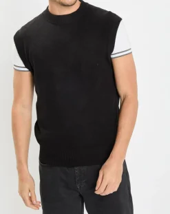 Pull sans manches en Laine & Coton noir