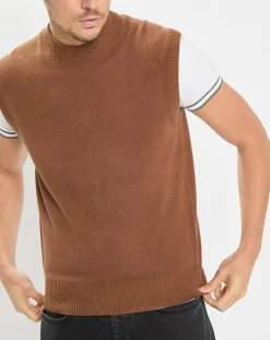 Pull sans manches en Laine & Coton marron