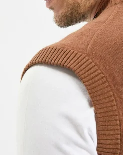 Pull sans manches en Laine & Coton marron