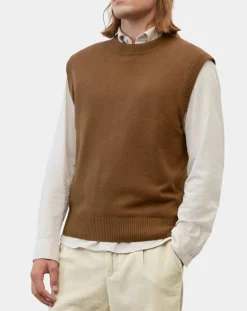 Pull sans manches en Laine & Coton marron