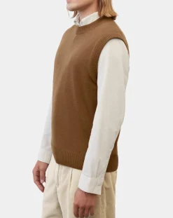 Pull sans manches en Laine & Coton marron