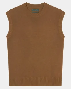 Pull sans manches en Laine & Coton marron