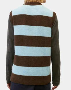 Pull sans manches en Laine & Alpaga mélangés rayé Colorblock bleu/marron