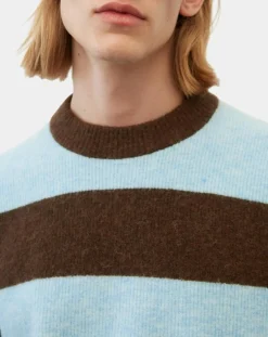 Pull sans manches en Laine & Alpaga mélangés rayé Colorblock bleu/marron