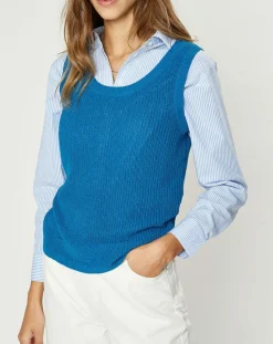 Pull sans manches en Maille mélangée Fido bleu moyen