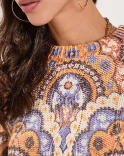 Pull Torsade imprimé violet/multicolore