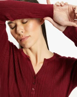 Pull tunisien en Maille côtelée Fya bordeaux