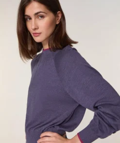 Pull Véra 100% laine col bicolore violet