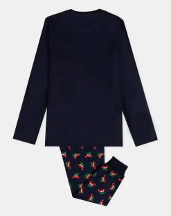 Pyjama haut à manches longues & pantalon bleu marine