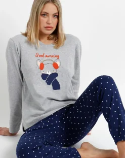 Pyjama haut à manches longues & pantalon gris/bleu marine