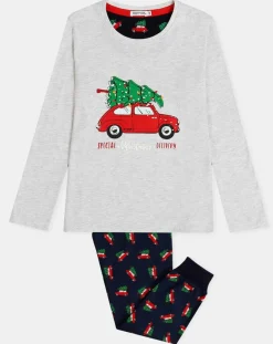 Pyjama Haut manches longues & Pantalon Shiori gris/bleu marine