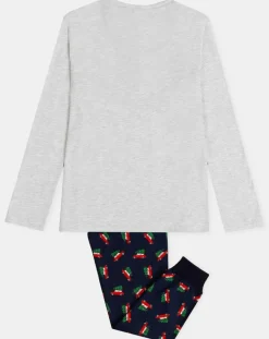 Pyjama Haut manches longues & Pantalon Shiori gris/bleu marine