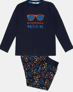 Pyjama Haut manches longues & Pantalon Akio bleu marine