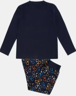 Pyjama Haut manches longues & Pantalon Akio bleu marine