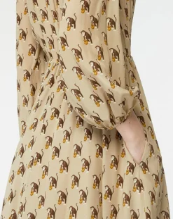 Robe 100% Soie Oxalis beige moyen