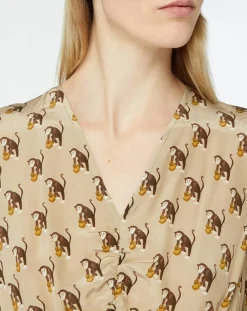 Robe 100% Soie Oxalis beige moyen