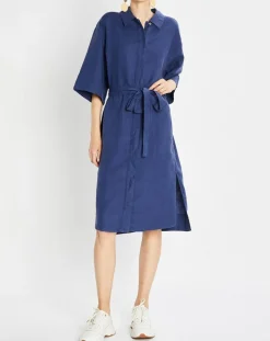 Robe Chemise 100% Lin Mid bleu moyen