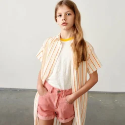 Robe chemise Angie texturée à fines rayures blanc/orange