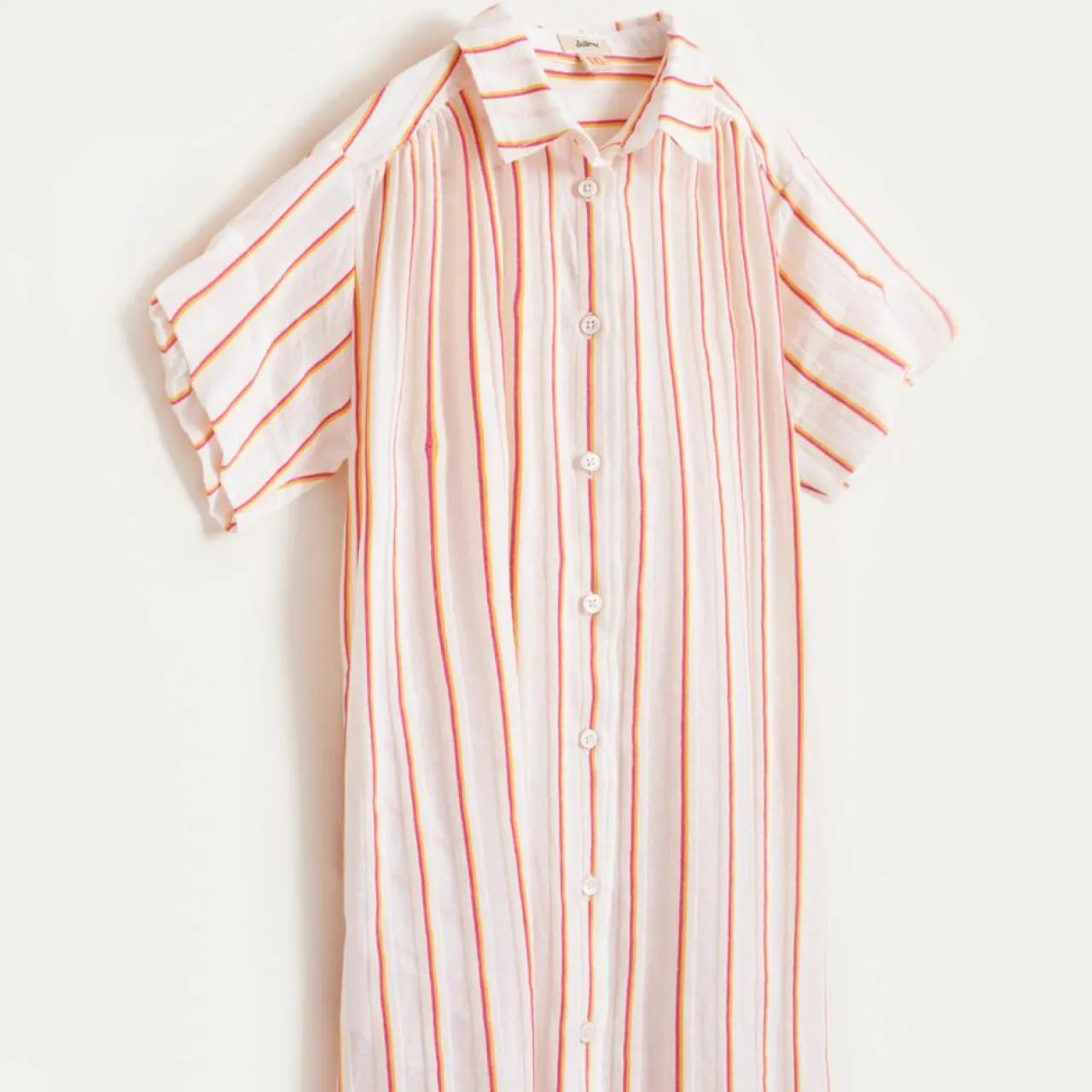 Robe chemise Angie texturée à fines rayures blanc/orange