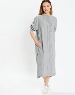 Robe Chemise Col Mao Rayée Kl gris/blanc