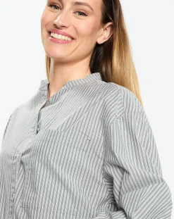 Robe Chemise Col Mao Rayée Kl gris/blanc