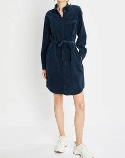 Robe Chemise en Velours côtelé ceinturé bleu marine