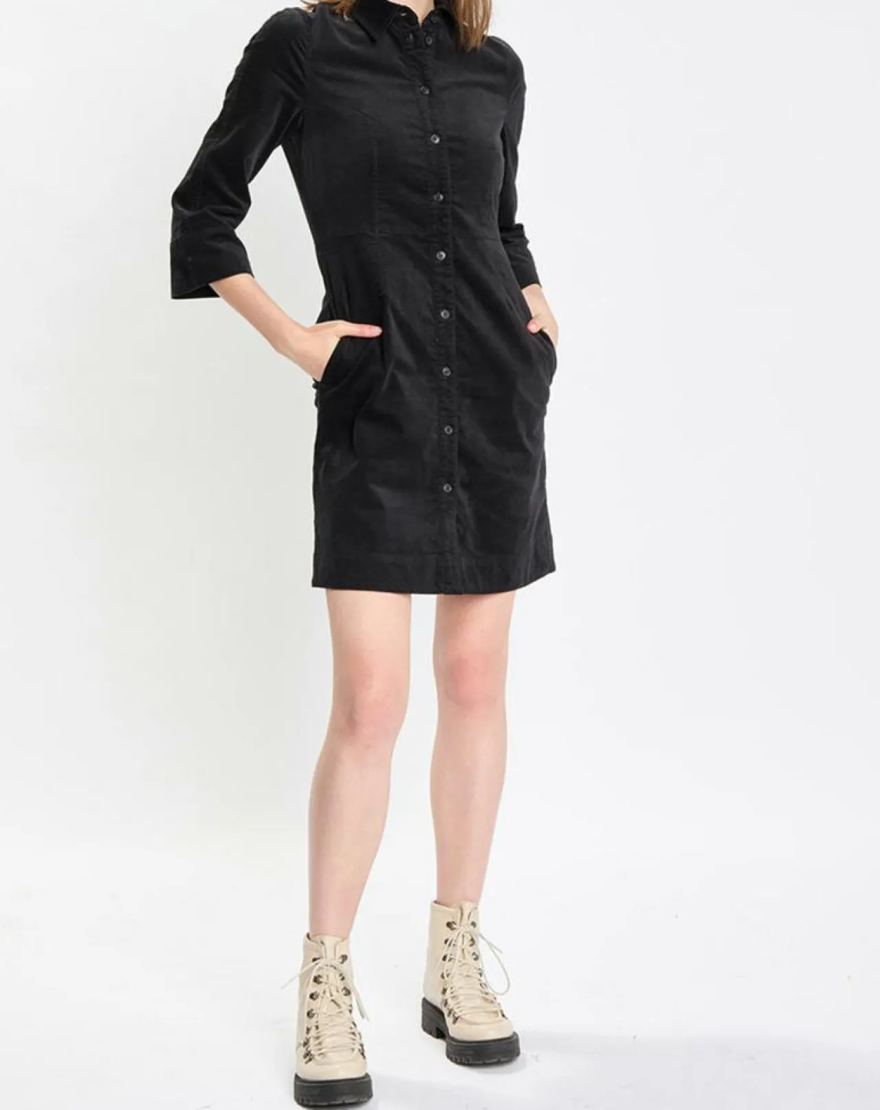 Robe Chemise en Velours lisse noire