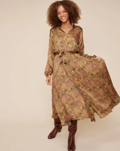 Robe chemise Zélie imprimée camel