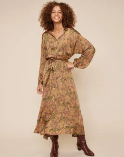 Robe chemise Zélie imprimée camel