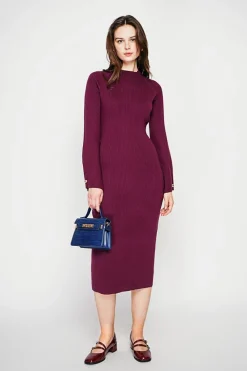 Robe col montant bordeaux