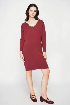 Robe col perle bordeaux