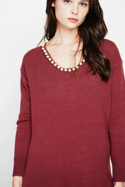 Robe col perle bordeaux