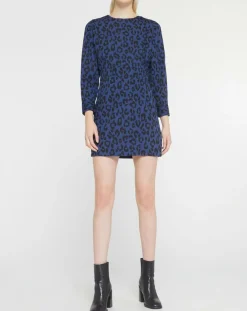 Robe court en Coton bio Clara imprimé léopard bleu/noir